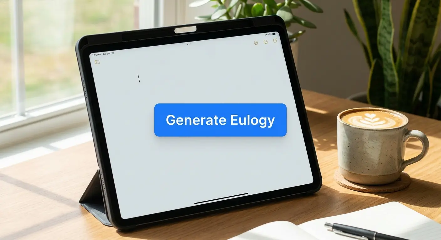 Using a laptop to write a eulogy with guided assistance