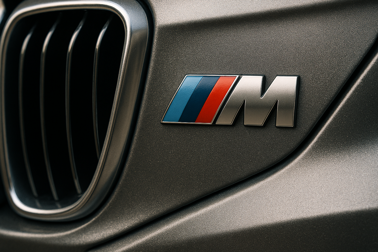 BMW M4 badge and design language macro photography