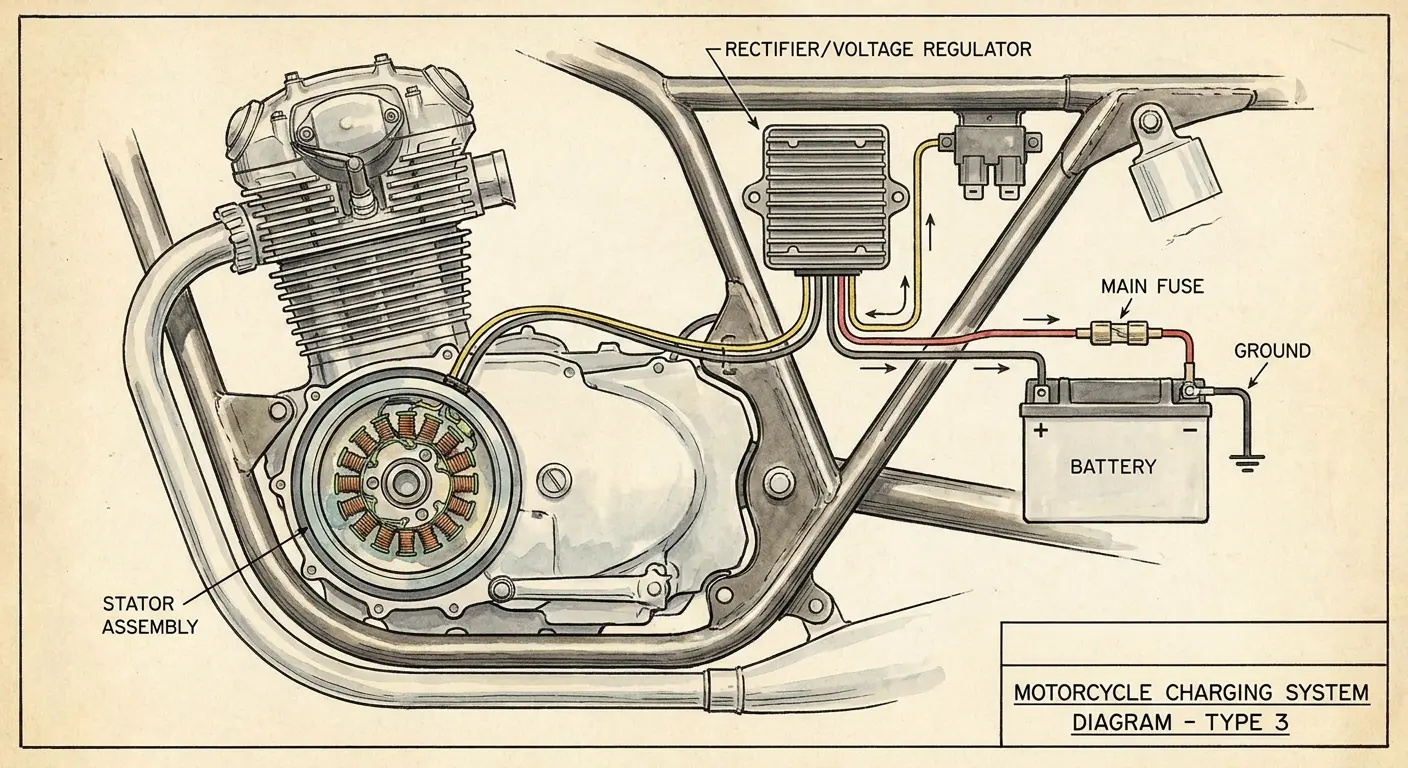 Motorcycle voltage regulator and charging system components