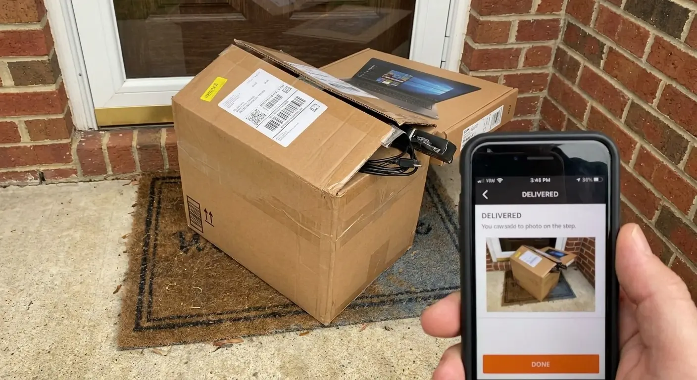New hire receiving equipment delivery at doorstep
