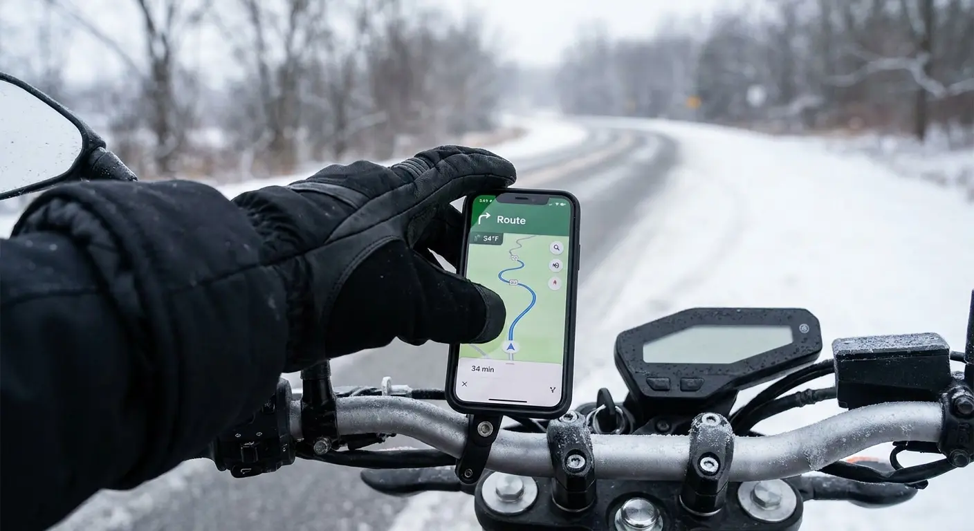 Motorcycle phone mount with heated gloves