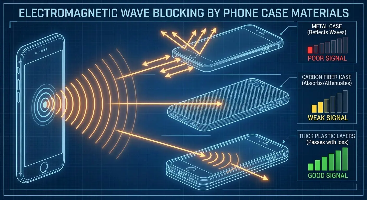 Phone case blocking Bluetooth signal