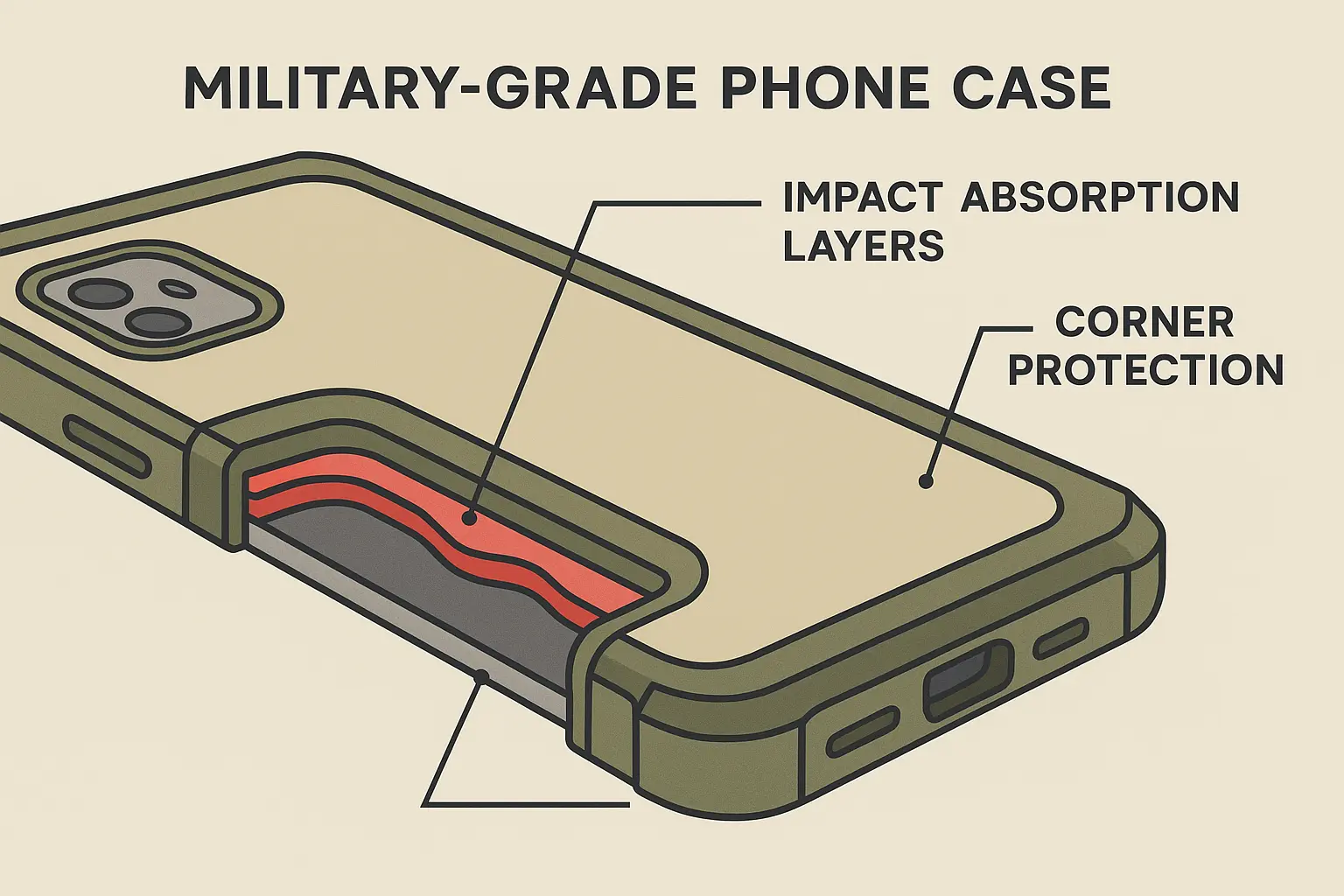 Military-grade iPhone case showing corner protection and polycarbonate construction