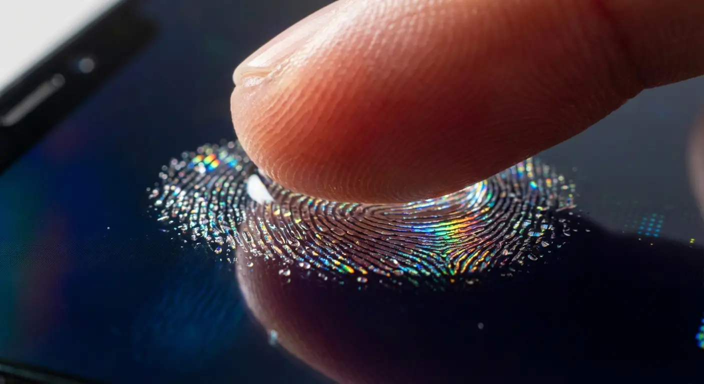 Finger touching phone screen showing coating