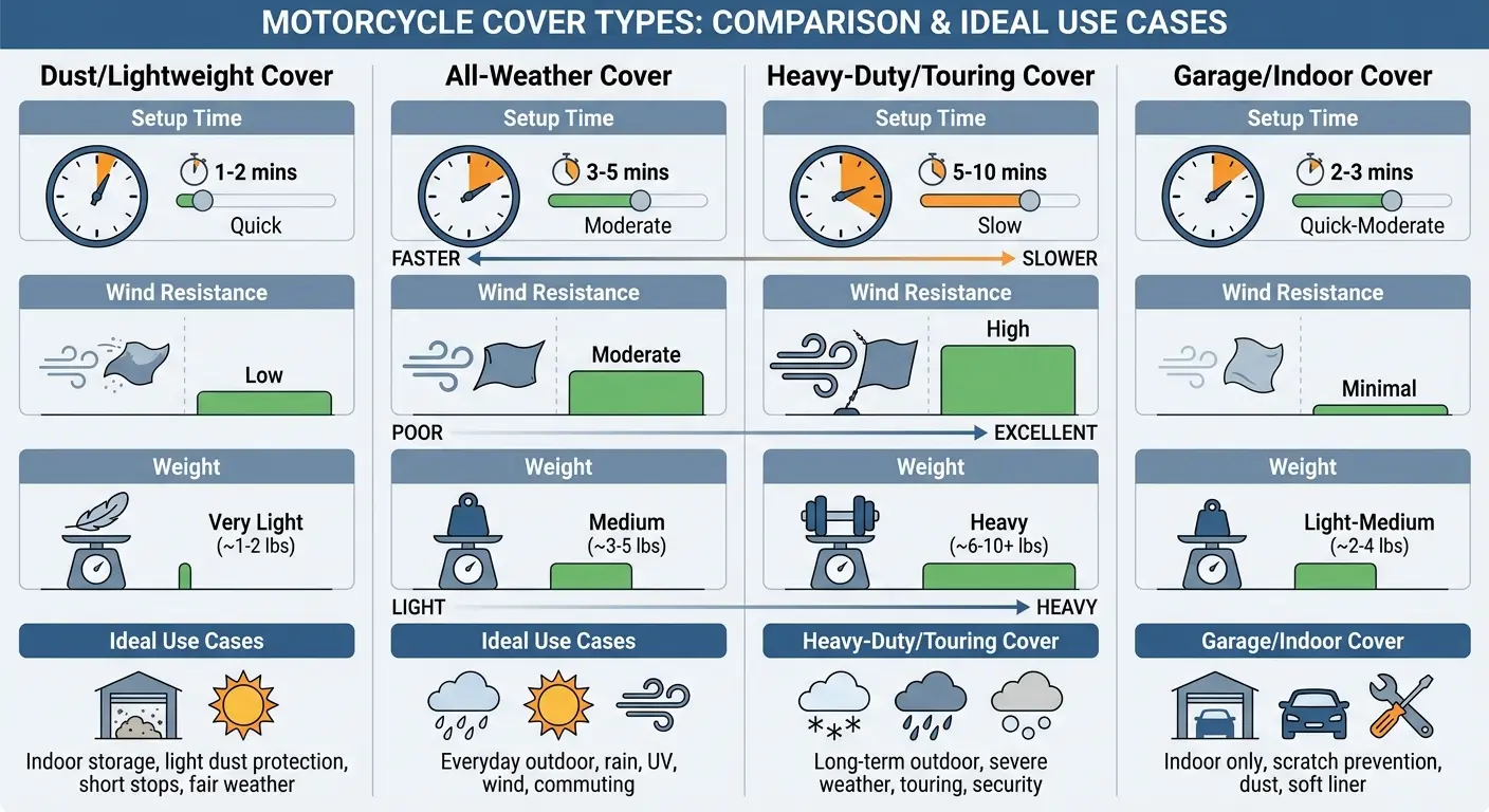 Quick-access motorcycle cover for commuters