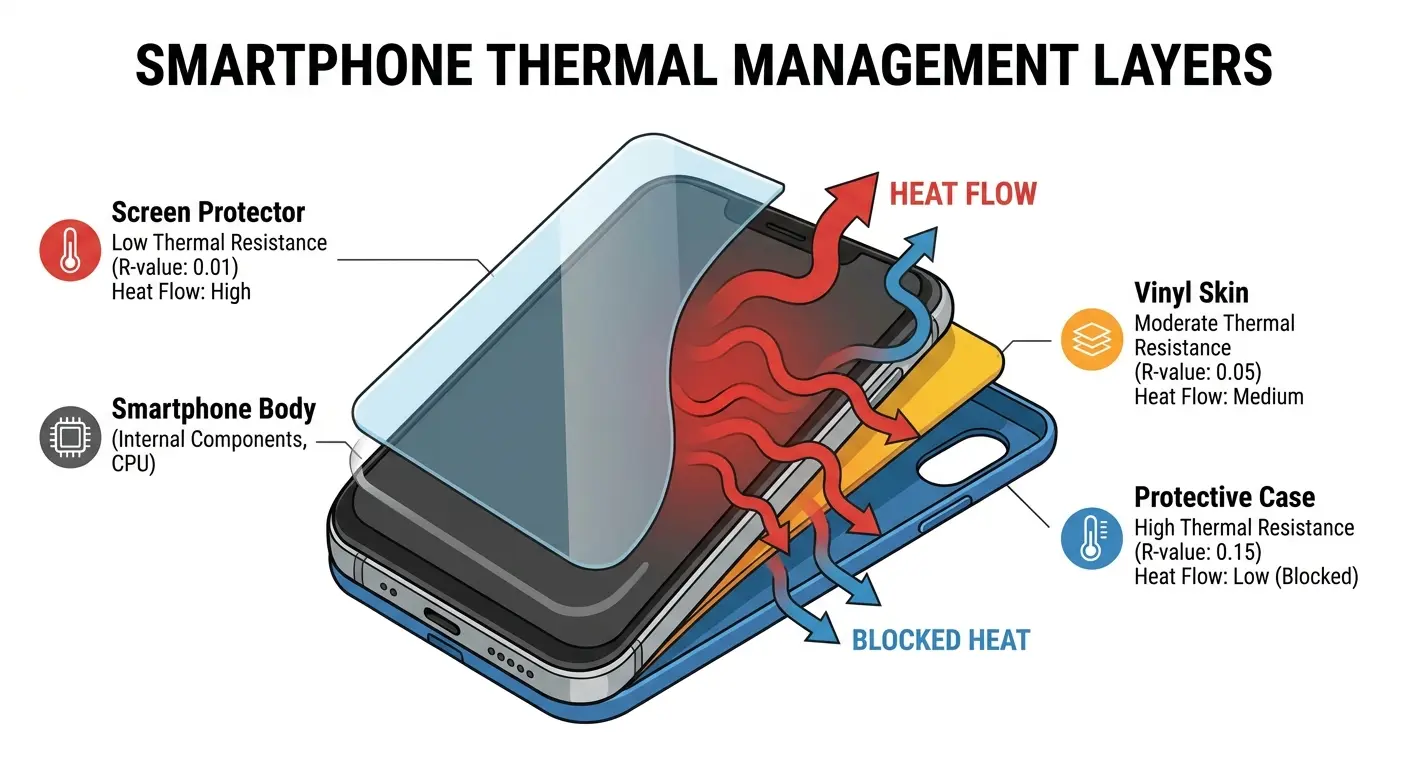 Phone with case and screen protector layers
