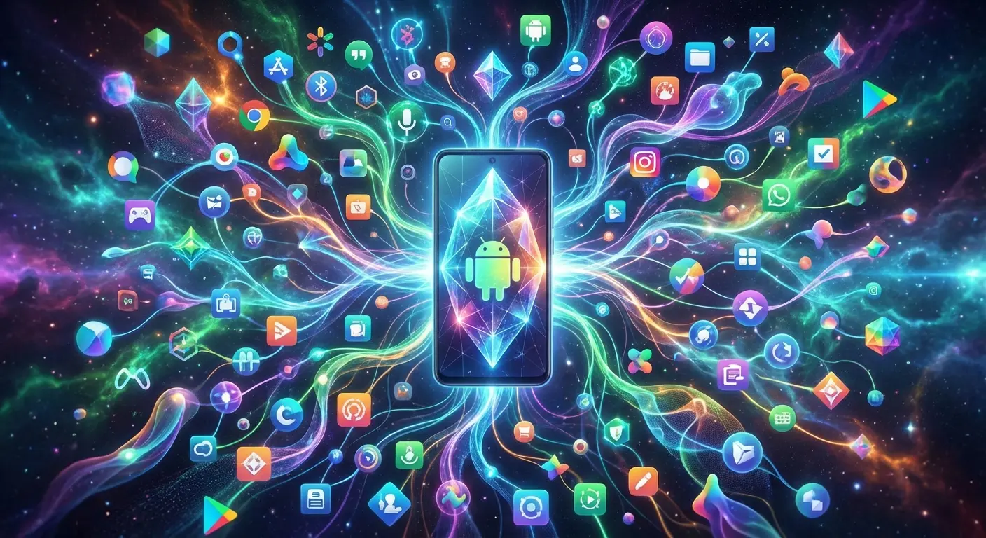 Android phone displaying various app store icons on screen