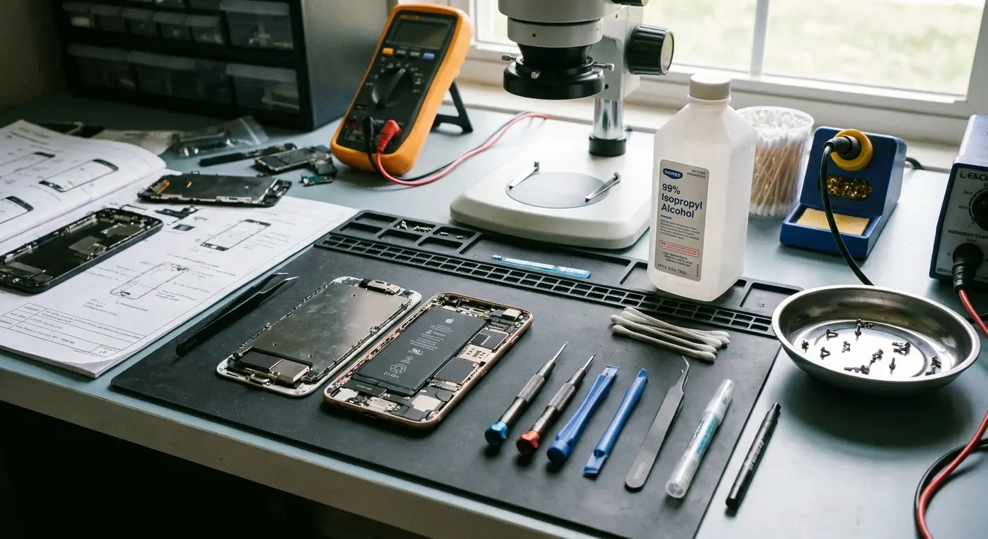 Professional phone repair technician working on speaker