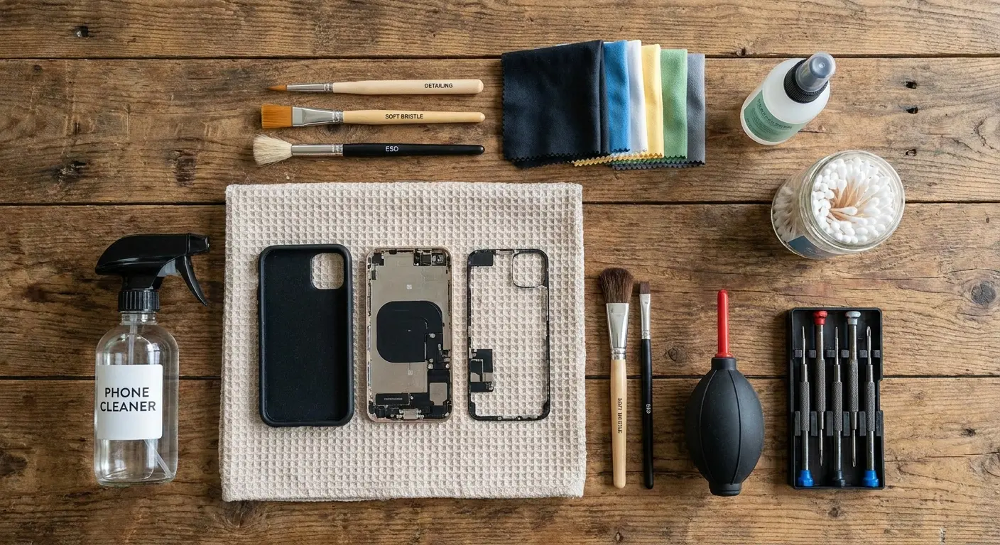 Complete phone cleaning routine supplies
