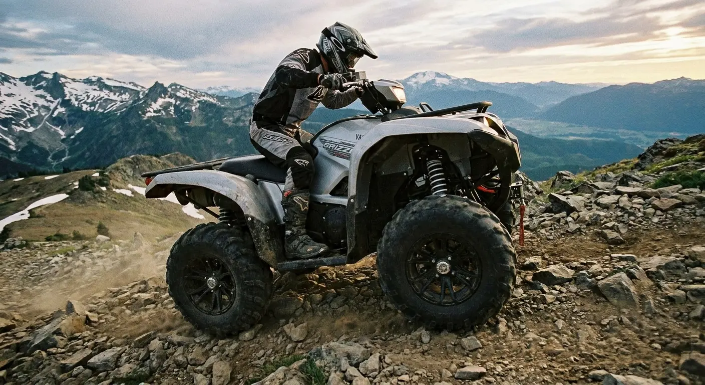 High-altitude mountain ATV on rocky terrain