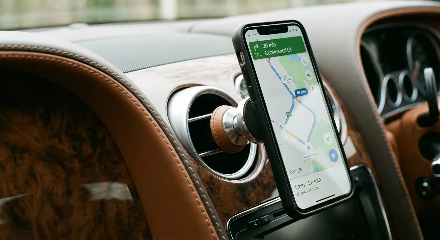 Rokform car mount securing a phone with navigation app open