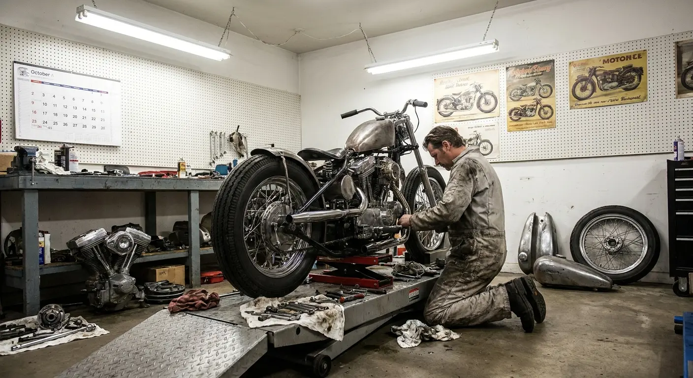 Bobber motorcycle on open road