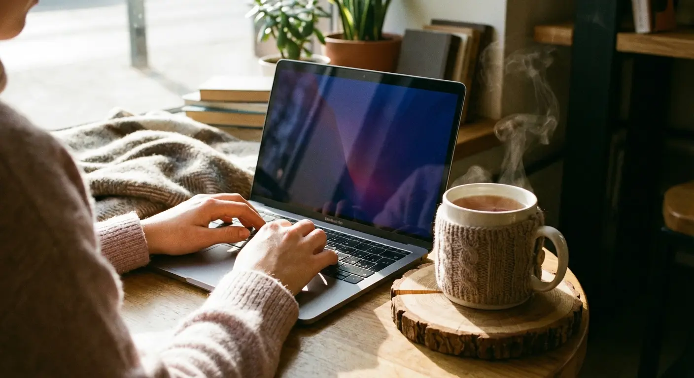 Hands typing on a laptop, symbolizing writing a eulogy
