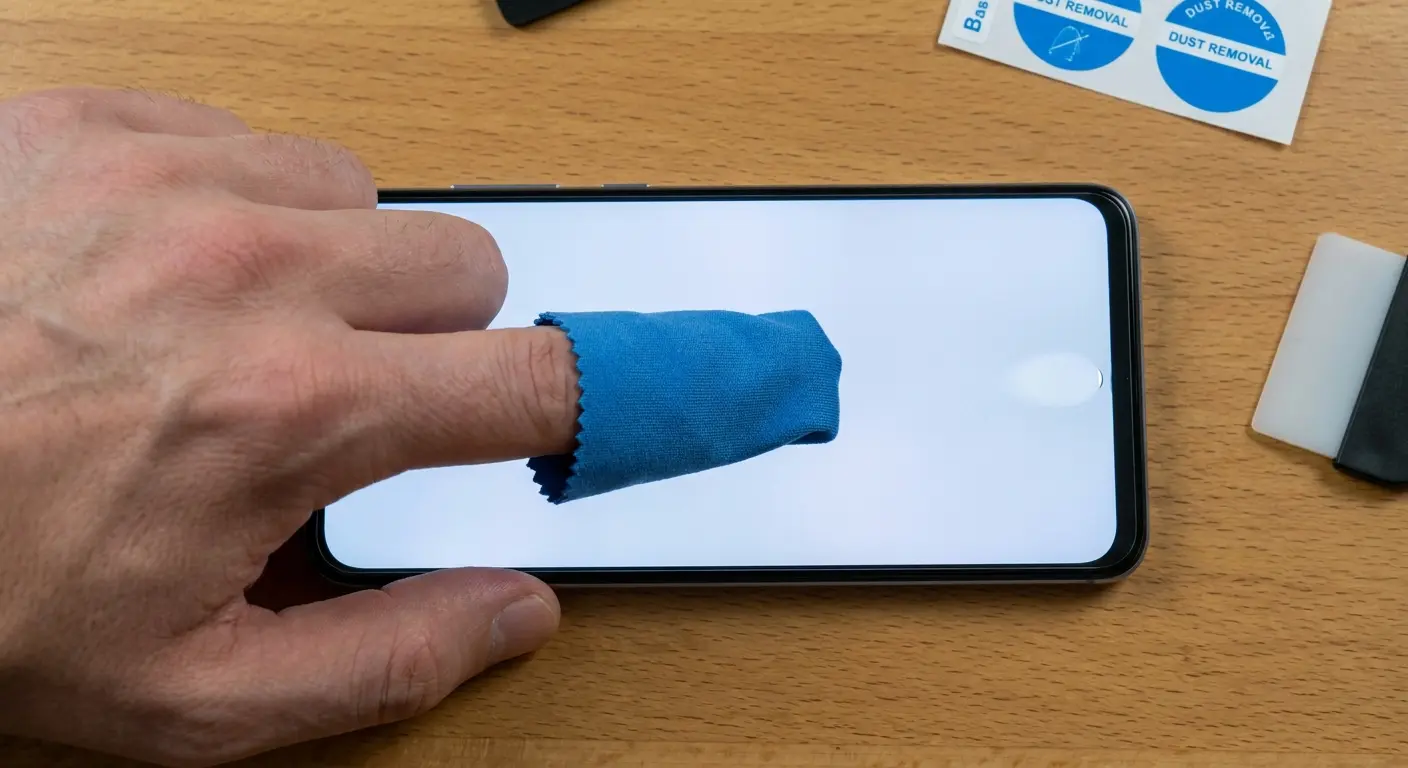 Using microfiber cloth to remove edge bubbles