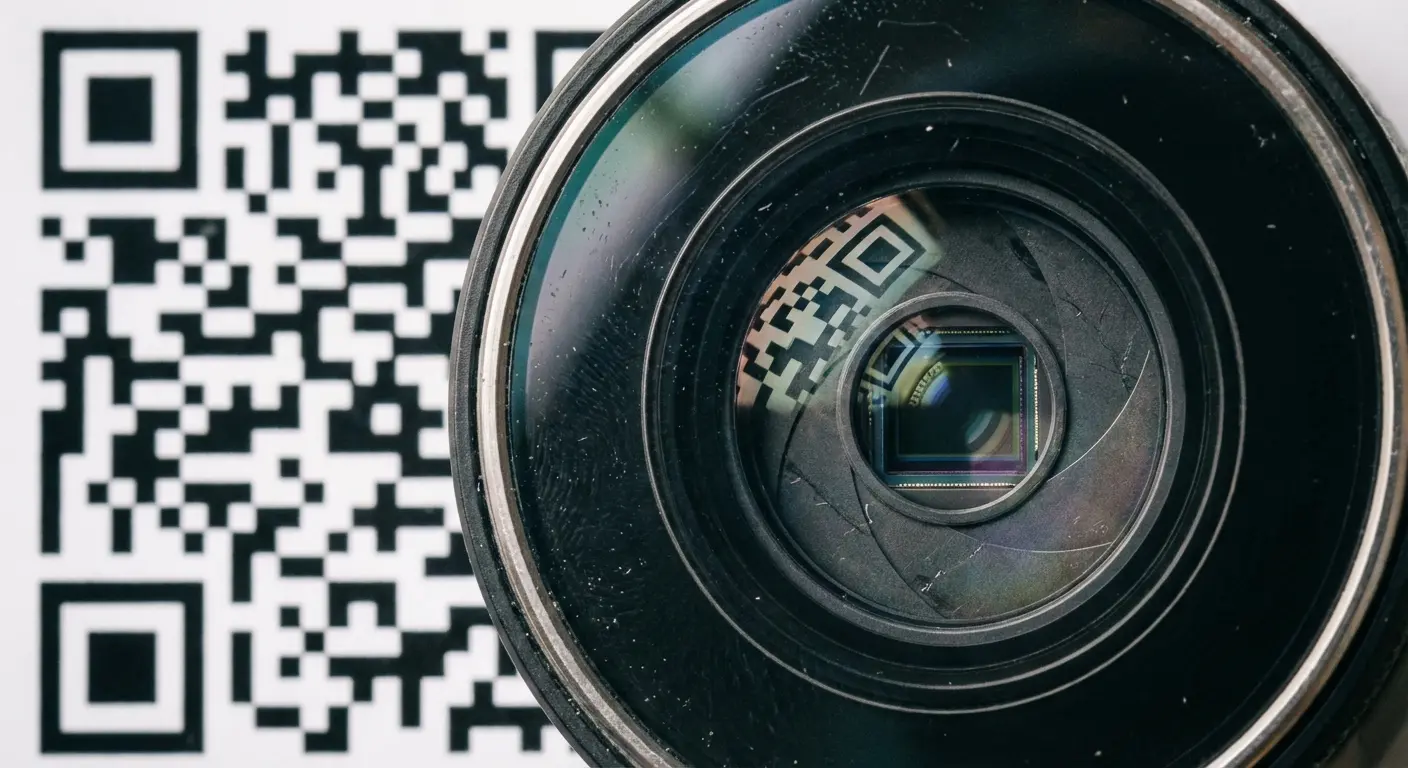 Phone camera reading a QR code pattern