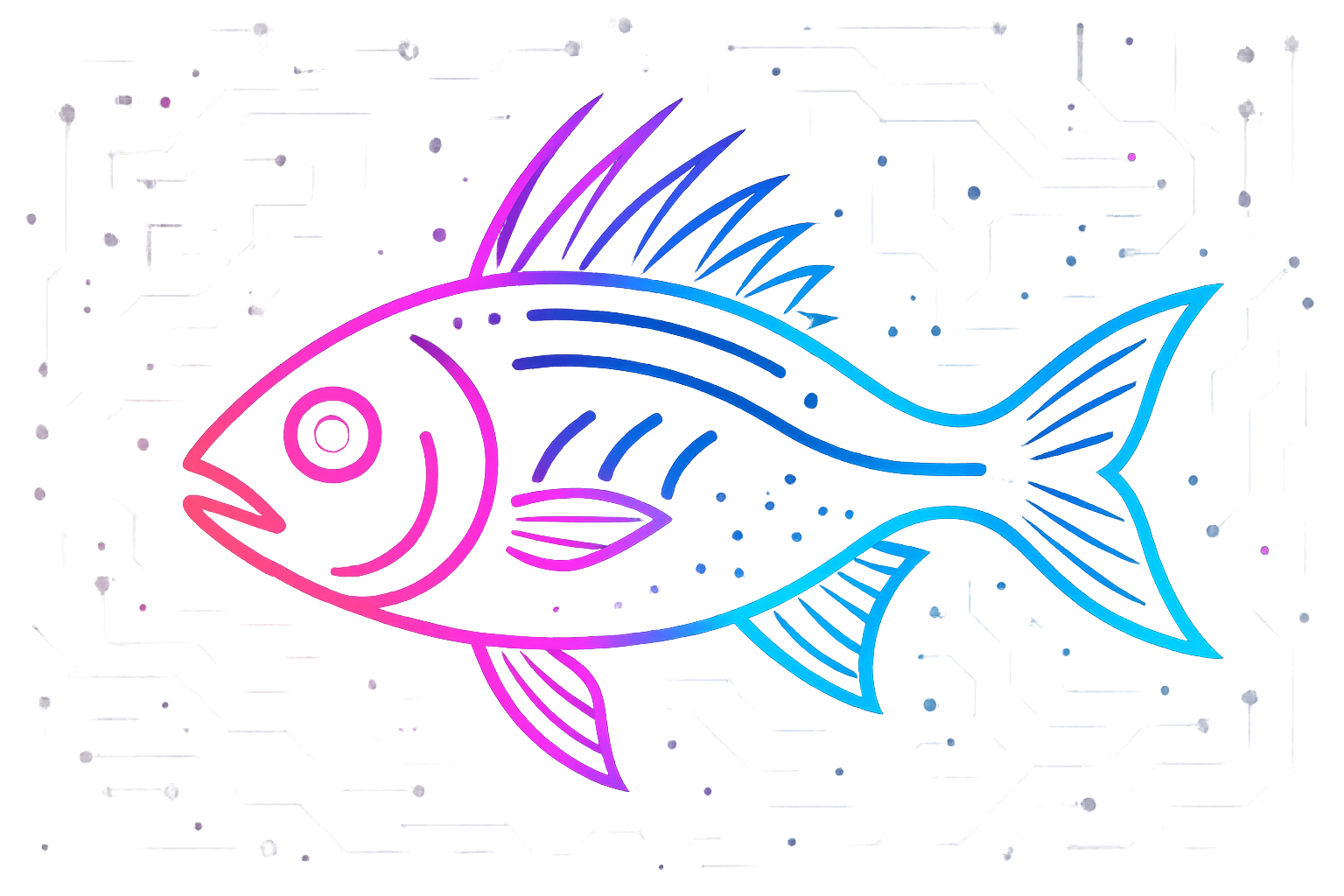 Neon cyberpunk fish wallpaper with electric blue and pink colors against dark digital background