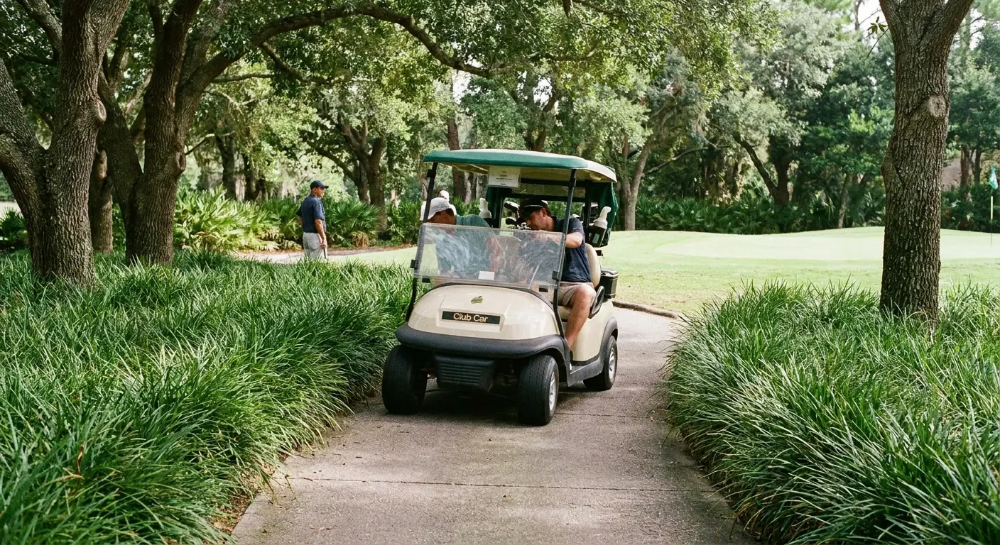 Standard two-seater golf cart on course