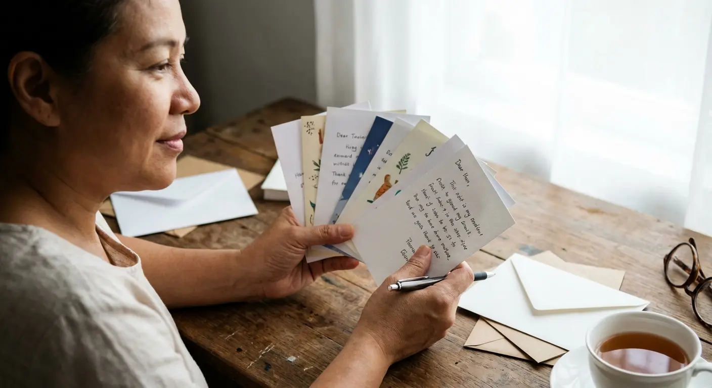 A person writing in a journal reflecting on the unique personality of their cat