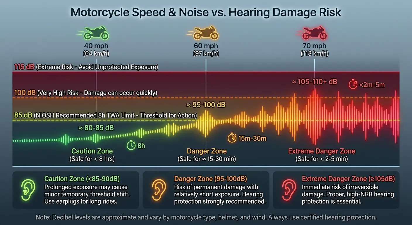 Decibel levels chart for motorcycle wind noise