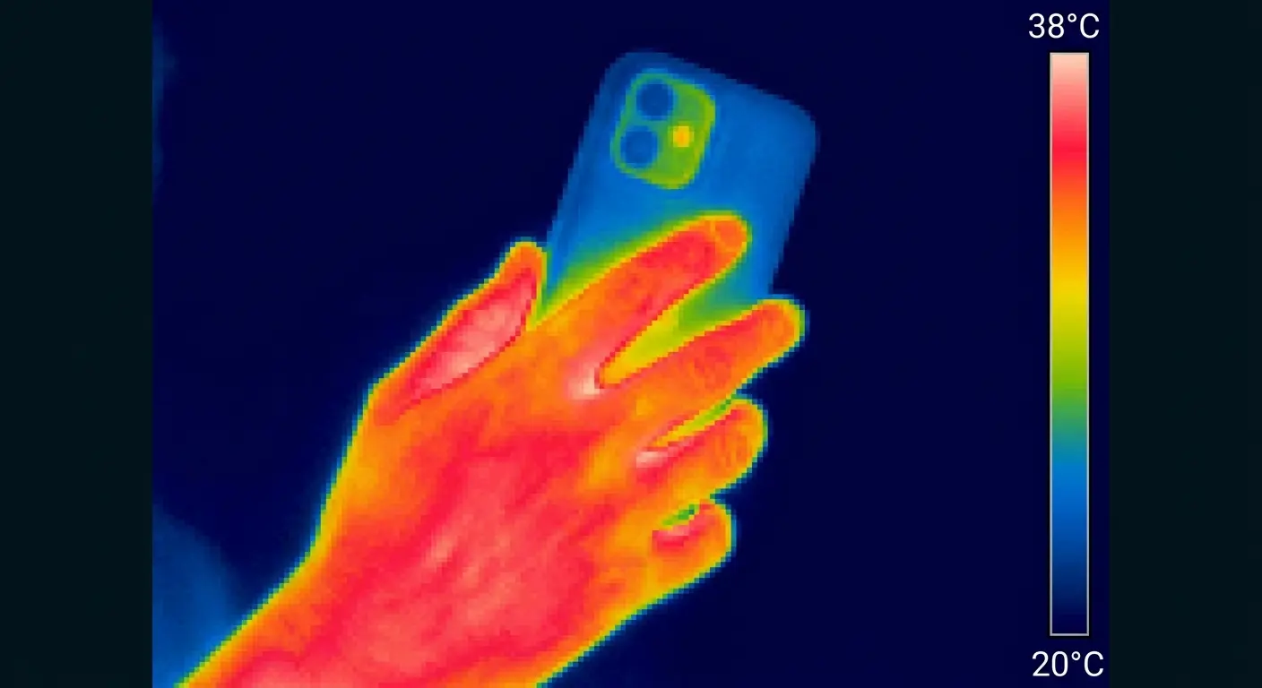Thermal image of hand holding phone