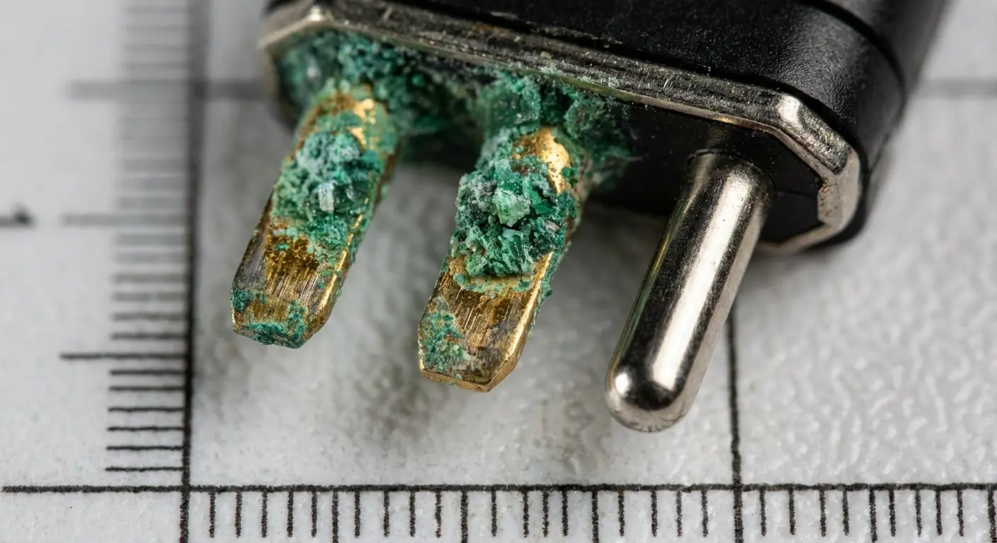Corroded battery connector pins on phone motherboard