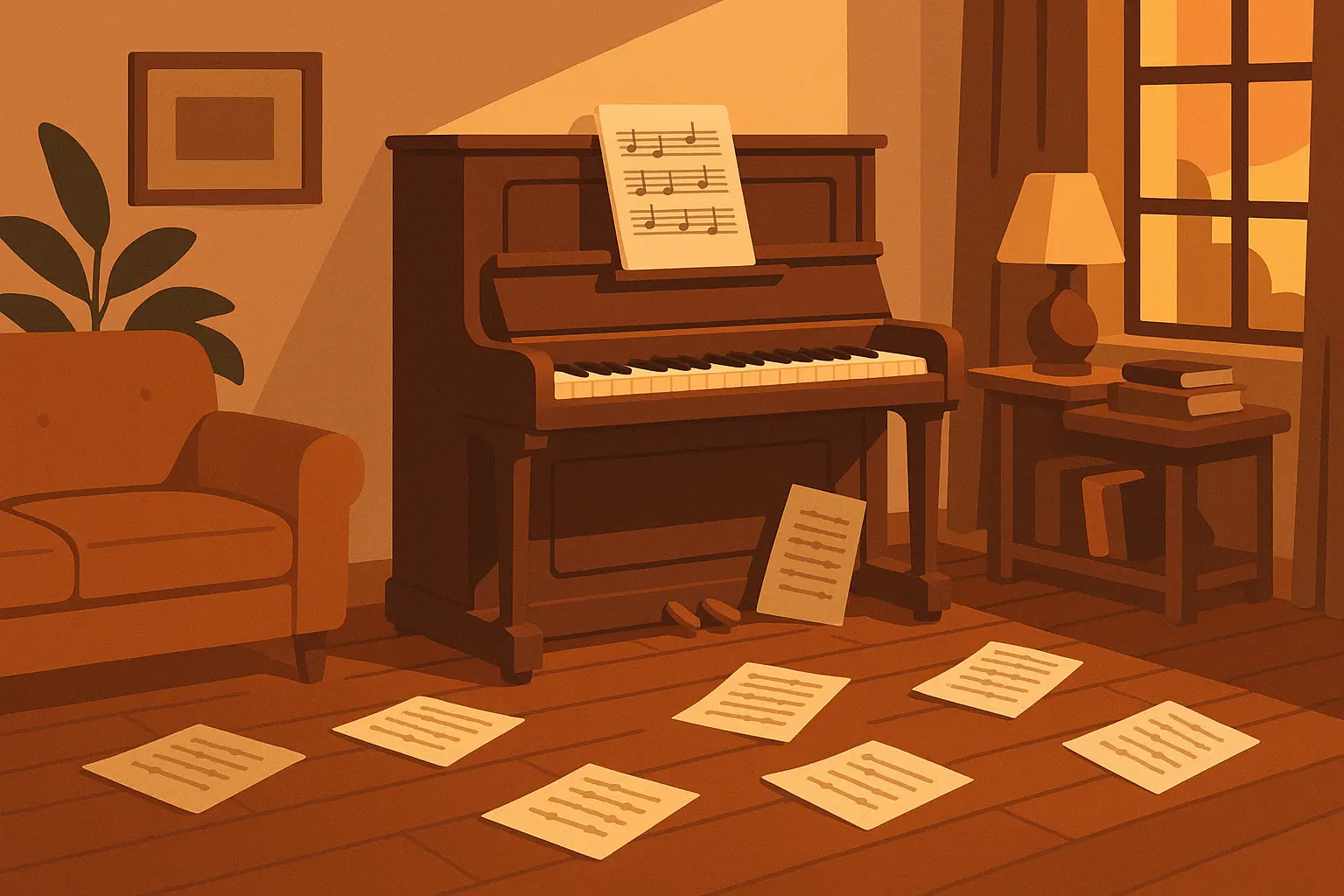 Man playing piano with family gathered around