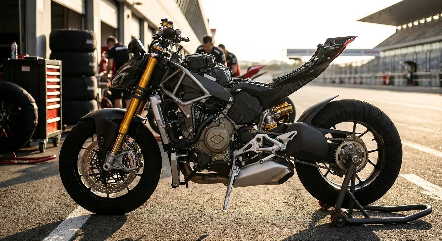 Hyper naked motorcycle on track