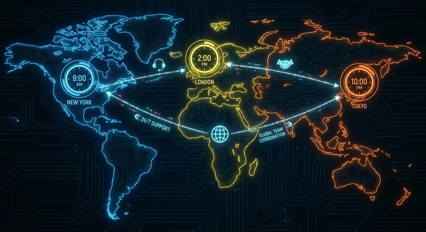 World map showing time zone coverage for support