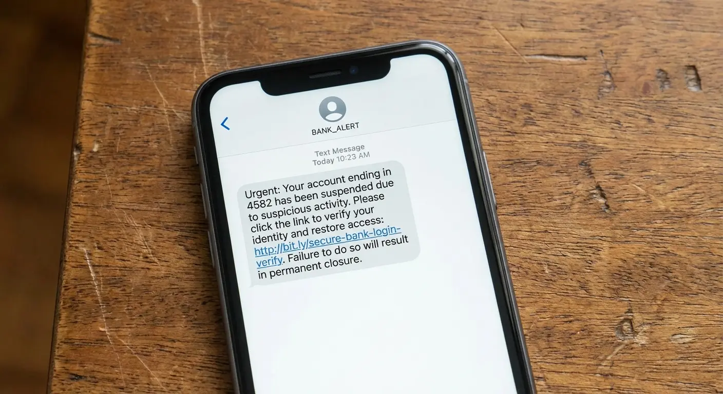 Phishing attack example on Android phone