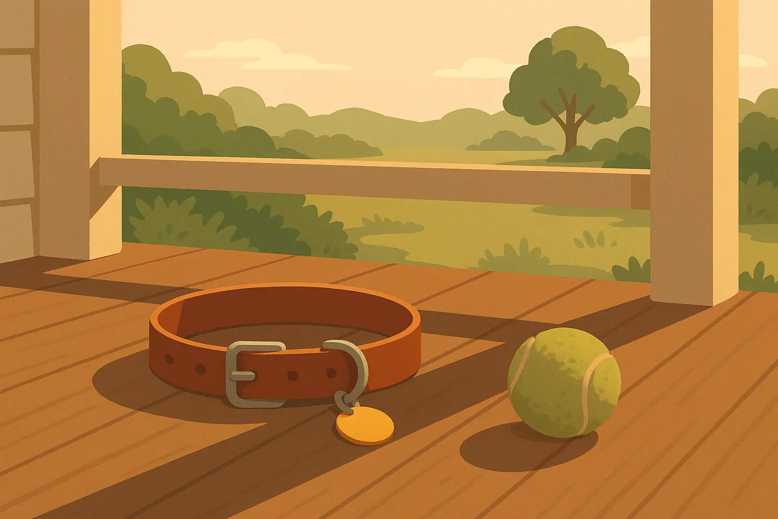 Golden retriever in peaceful garden setting