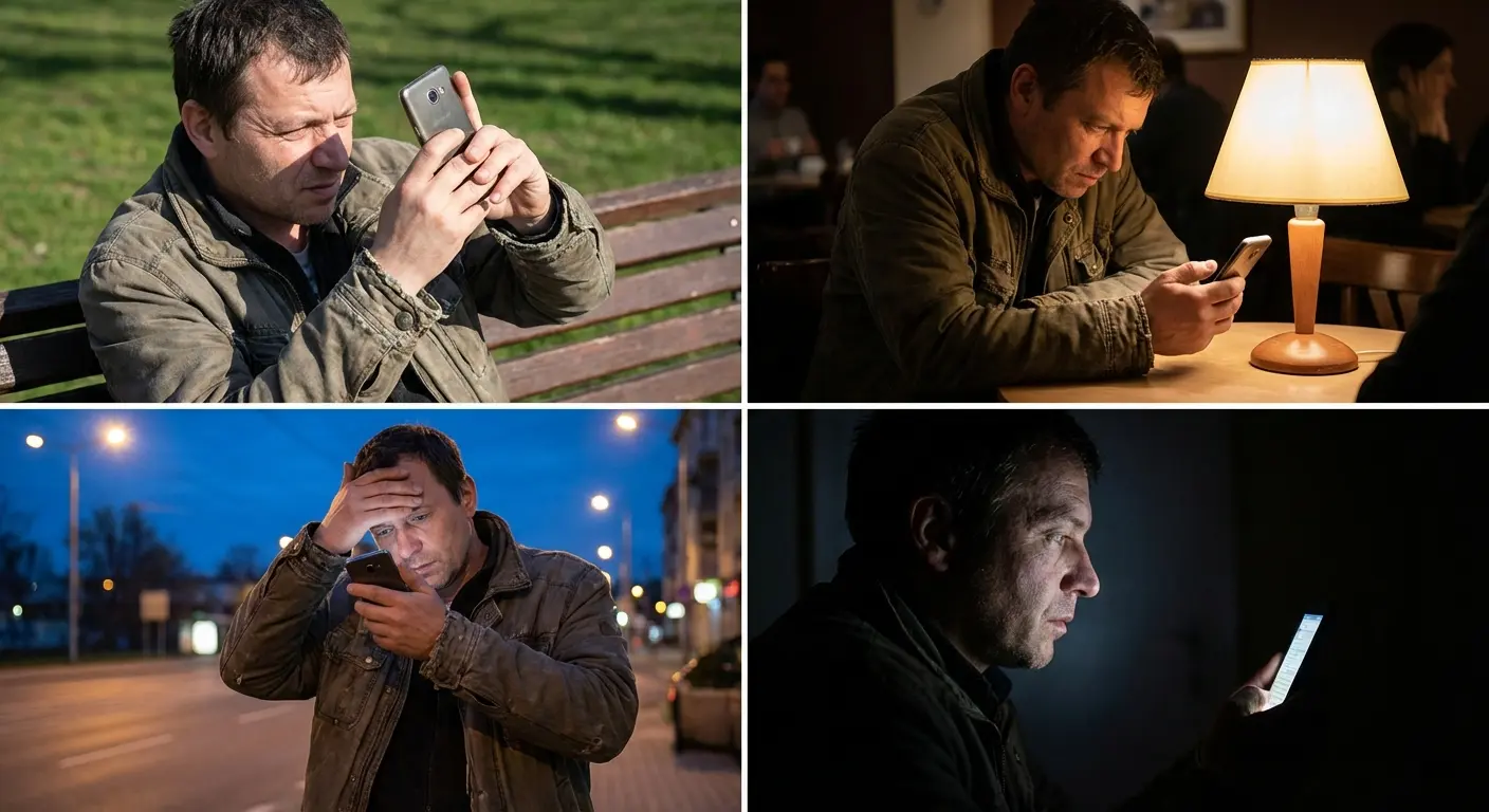 Person examining phone screen with protector