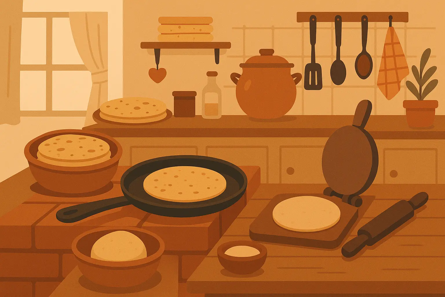 Traditional grandmother cooking in kitchen