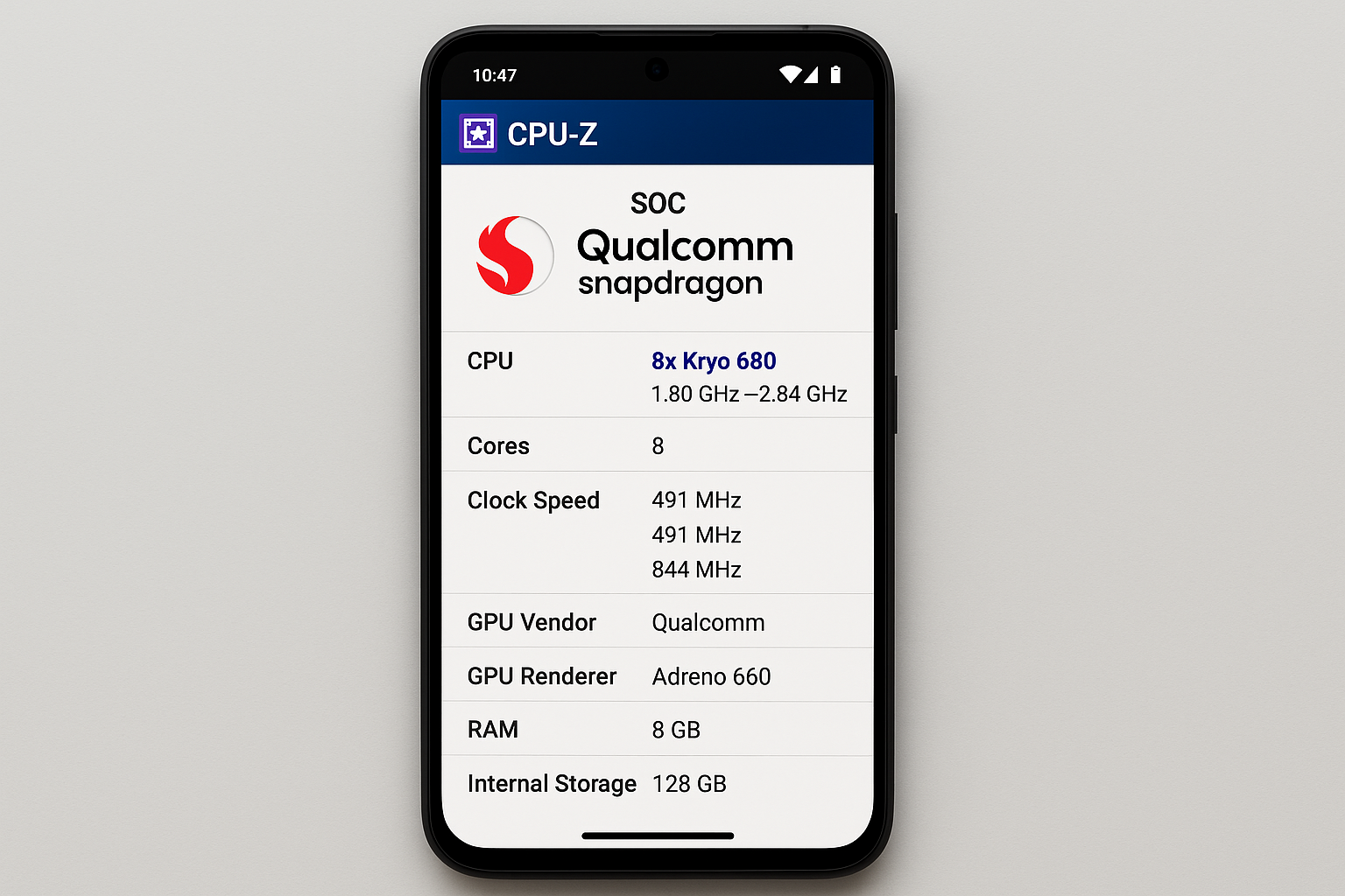 CPU-Z app displaying device specifications