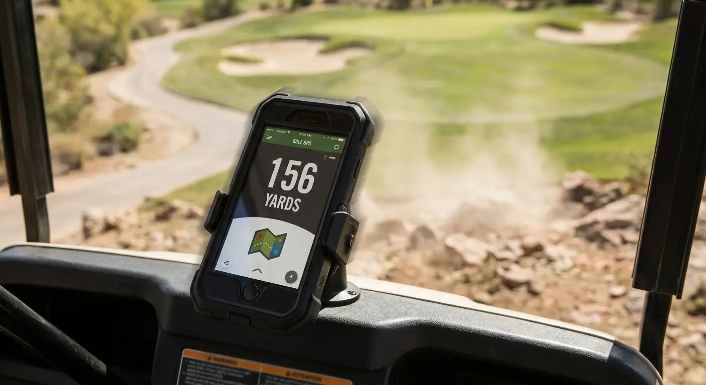 Golf phone mount on cart