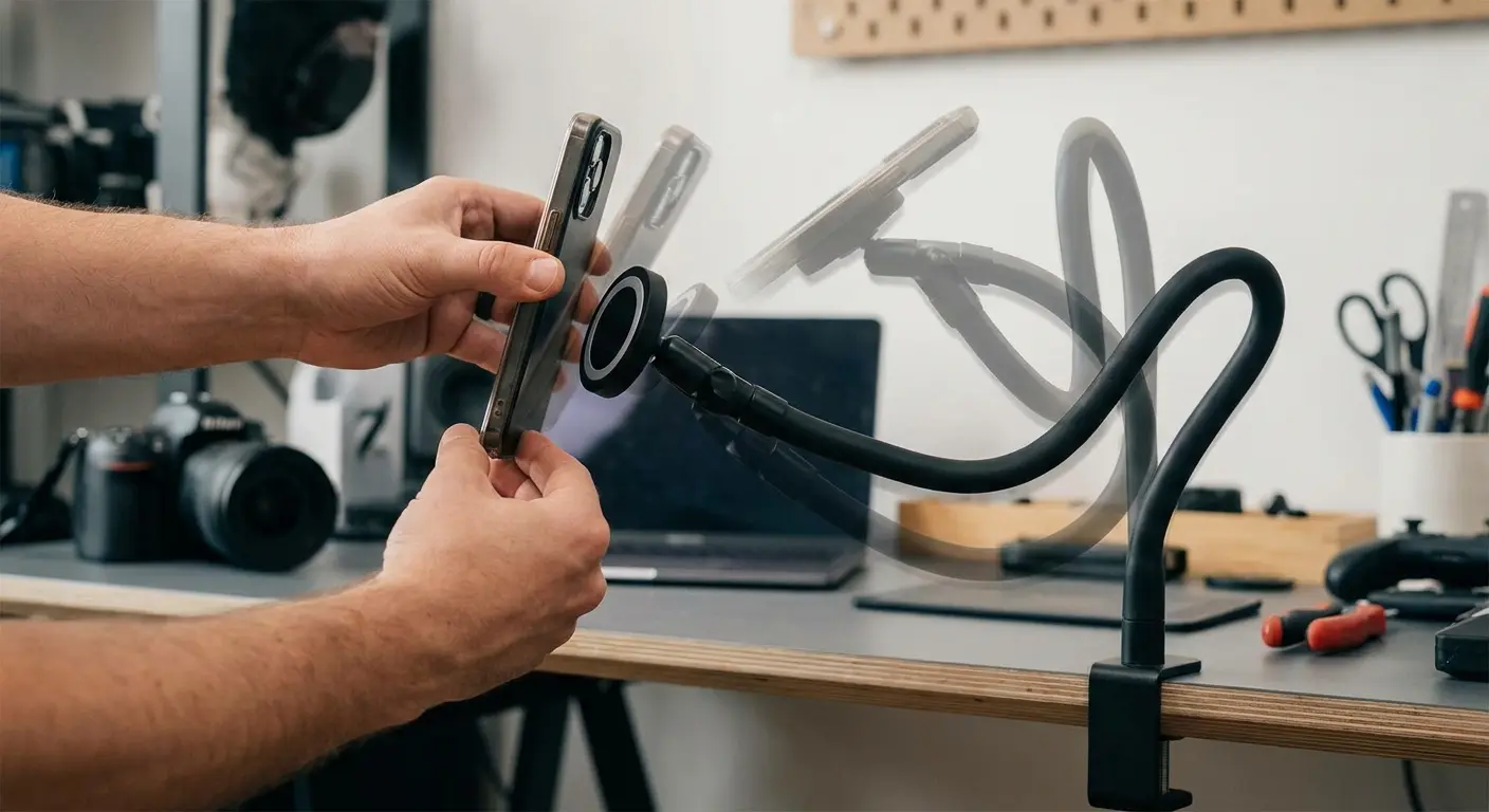 Magnetic phone mount quick attachment demonstration
