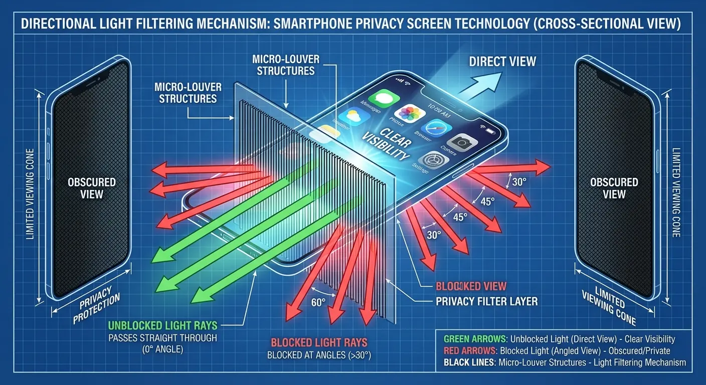 Privacy screen viewing angle demonstration diagram