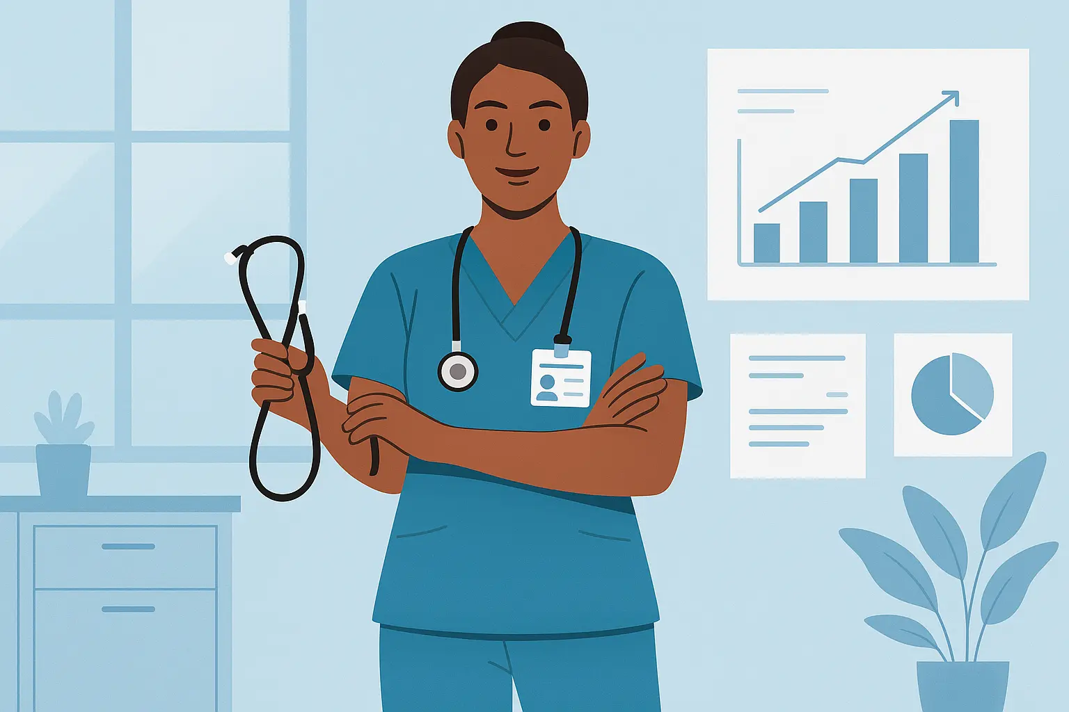 Nurse practitioner reviewing salary information