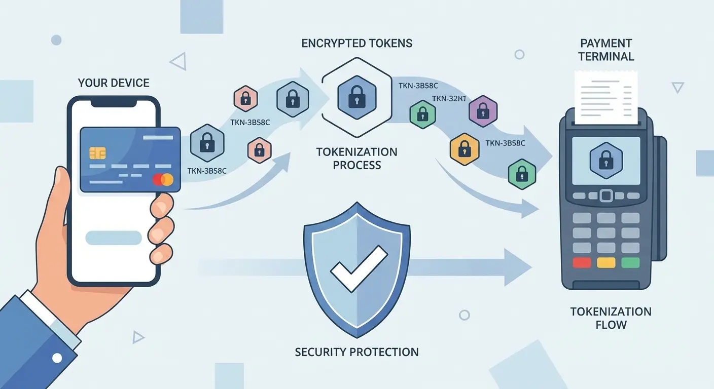 Tokenization security process diagram for mobile payments