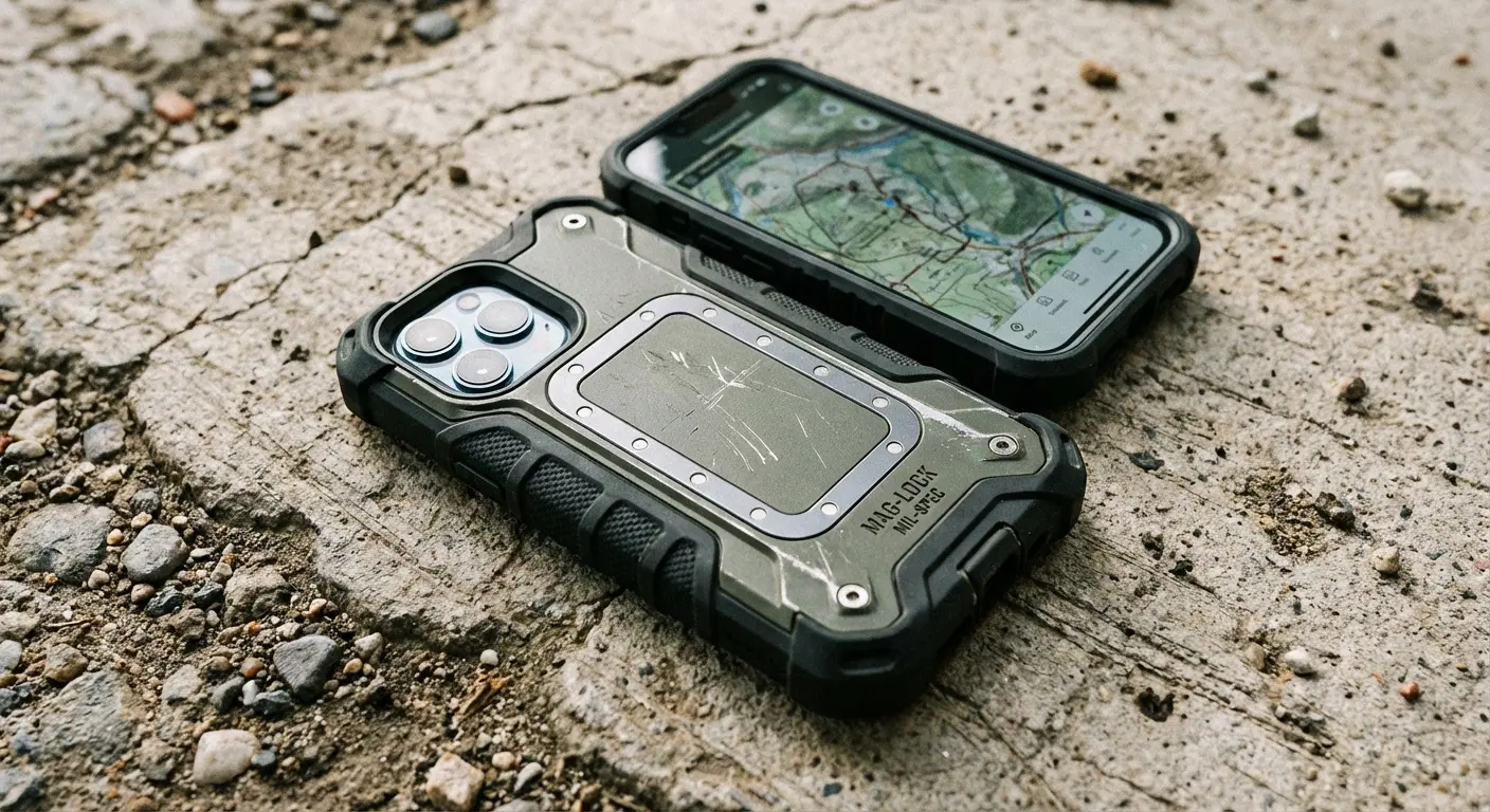 Rugged phone case protecting a device during a commute