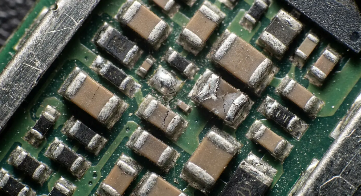 Internal phone components showing impact damage