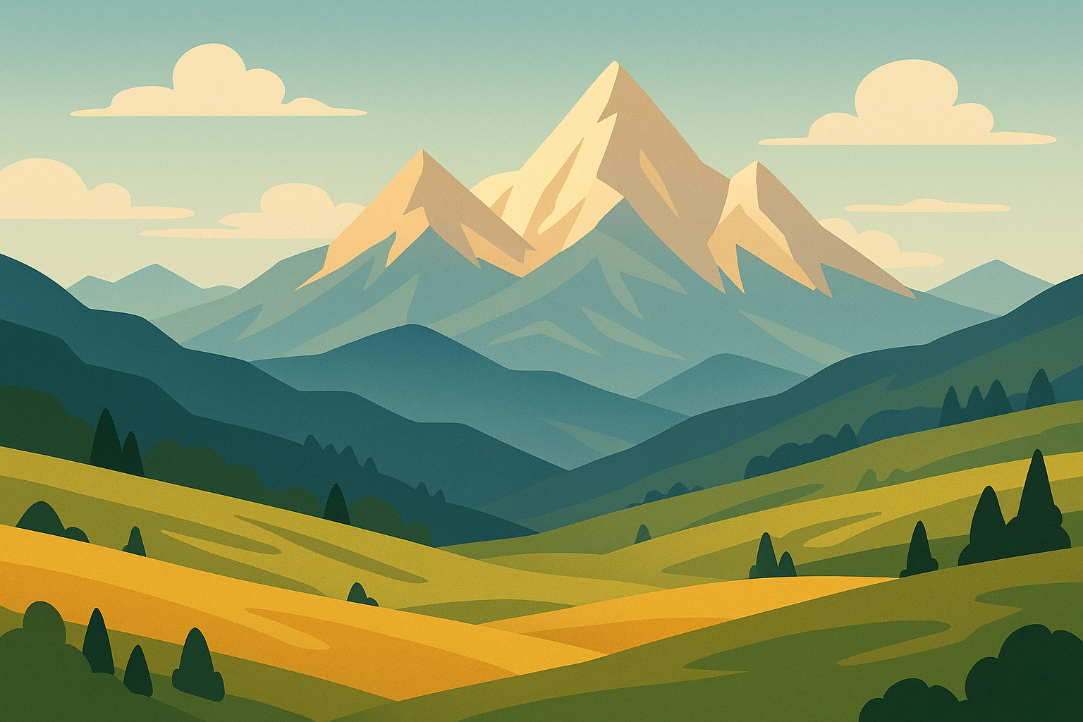 Dramatic mountain landscape with hiking trail and alpine meadow