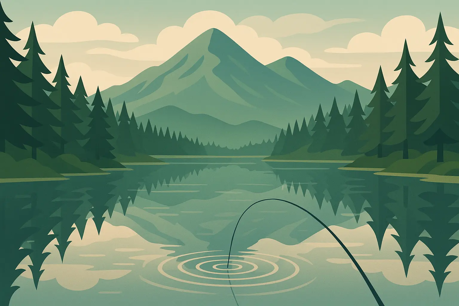 Calm lake at dawn representing peaceful fishing imagery