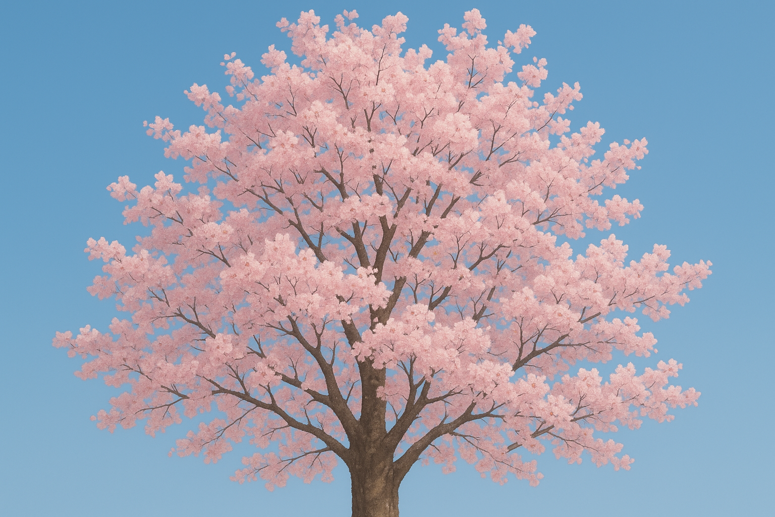 Cherry blossom tree in full bloom against blue sky