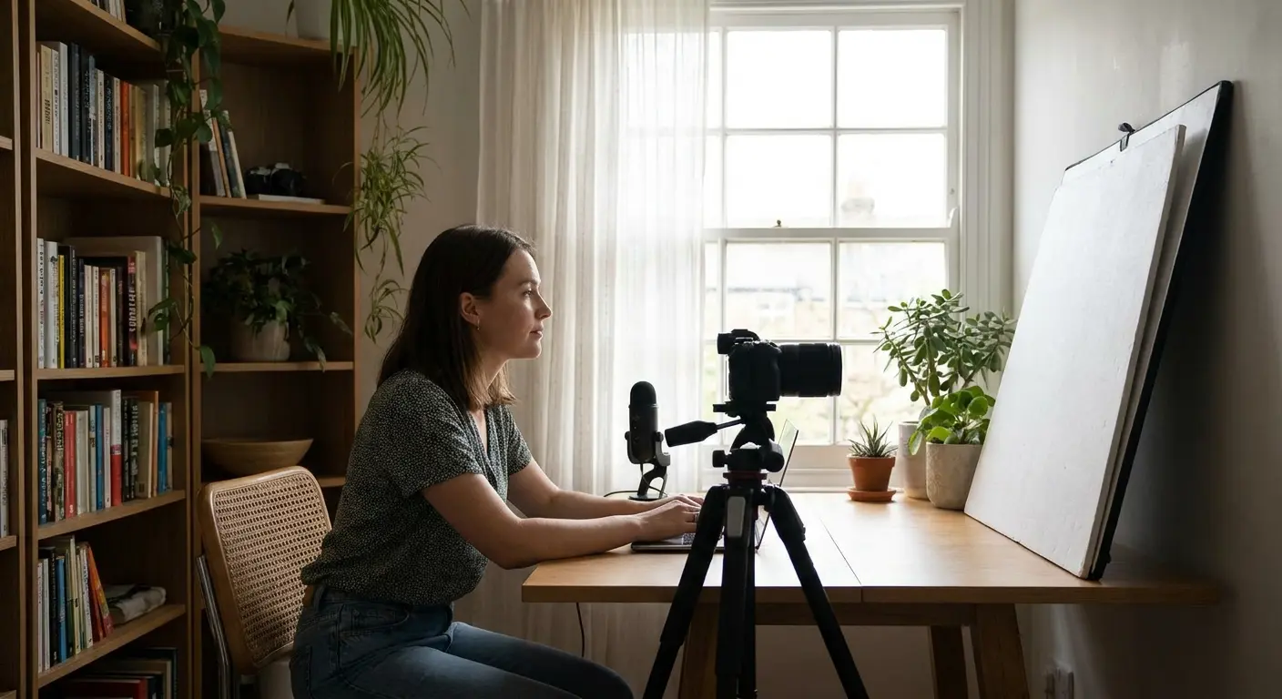Creator positioned near window for natural lighting