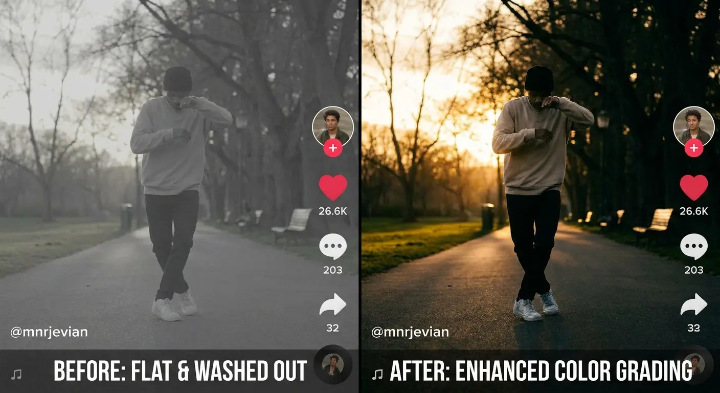 Color grading before and after comparison