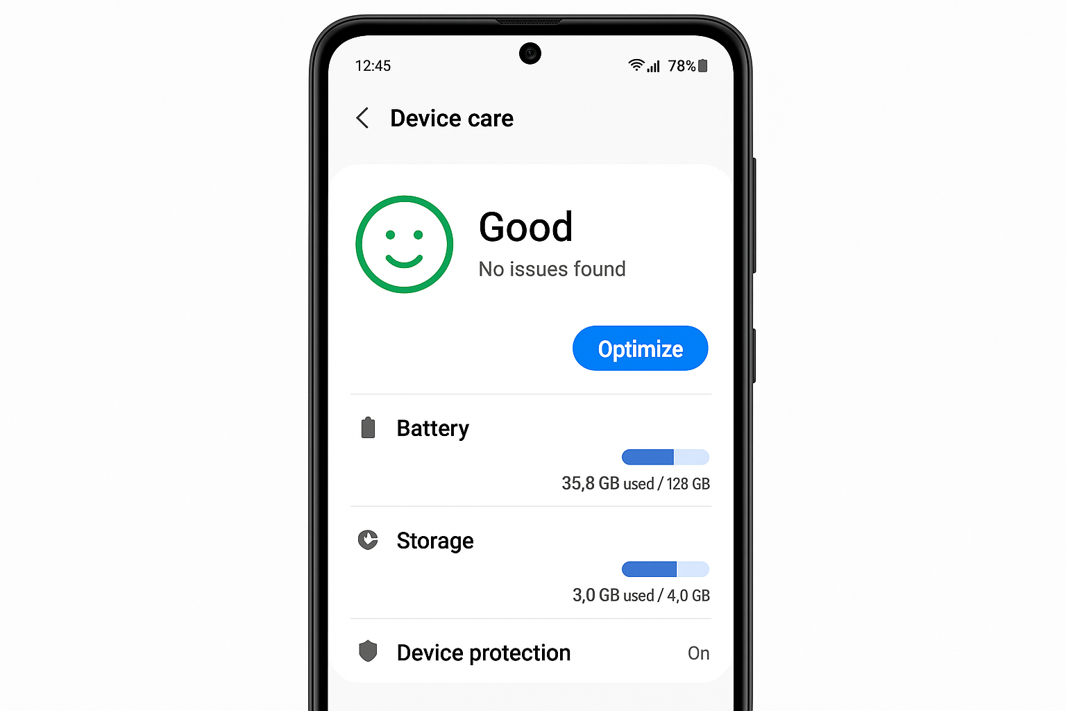 Samsung Device Care settings menu