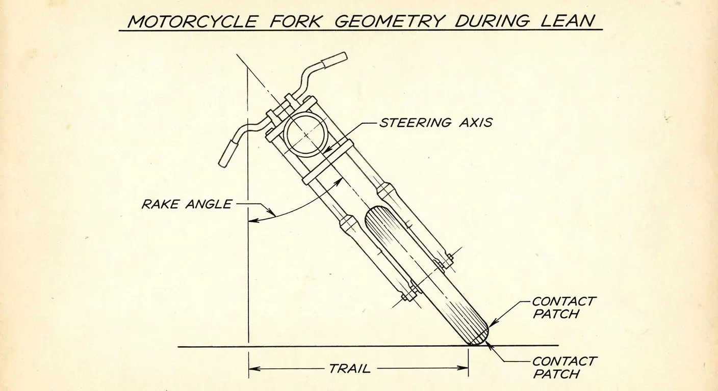 Diagram showing motorcycle rake and trail geometry