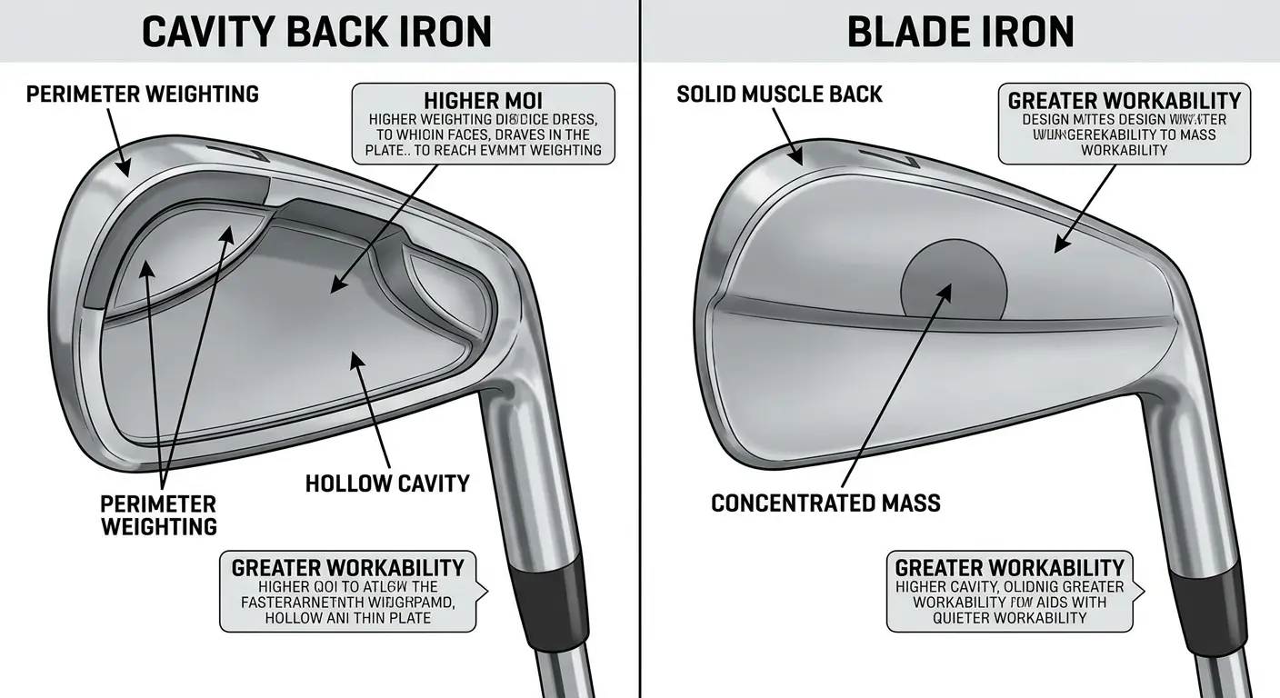 Cavity back iron showing perimeter weighting