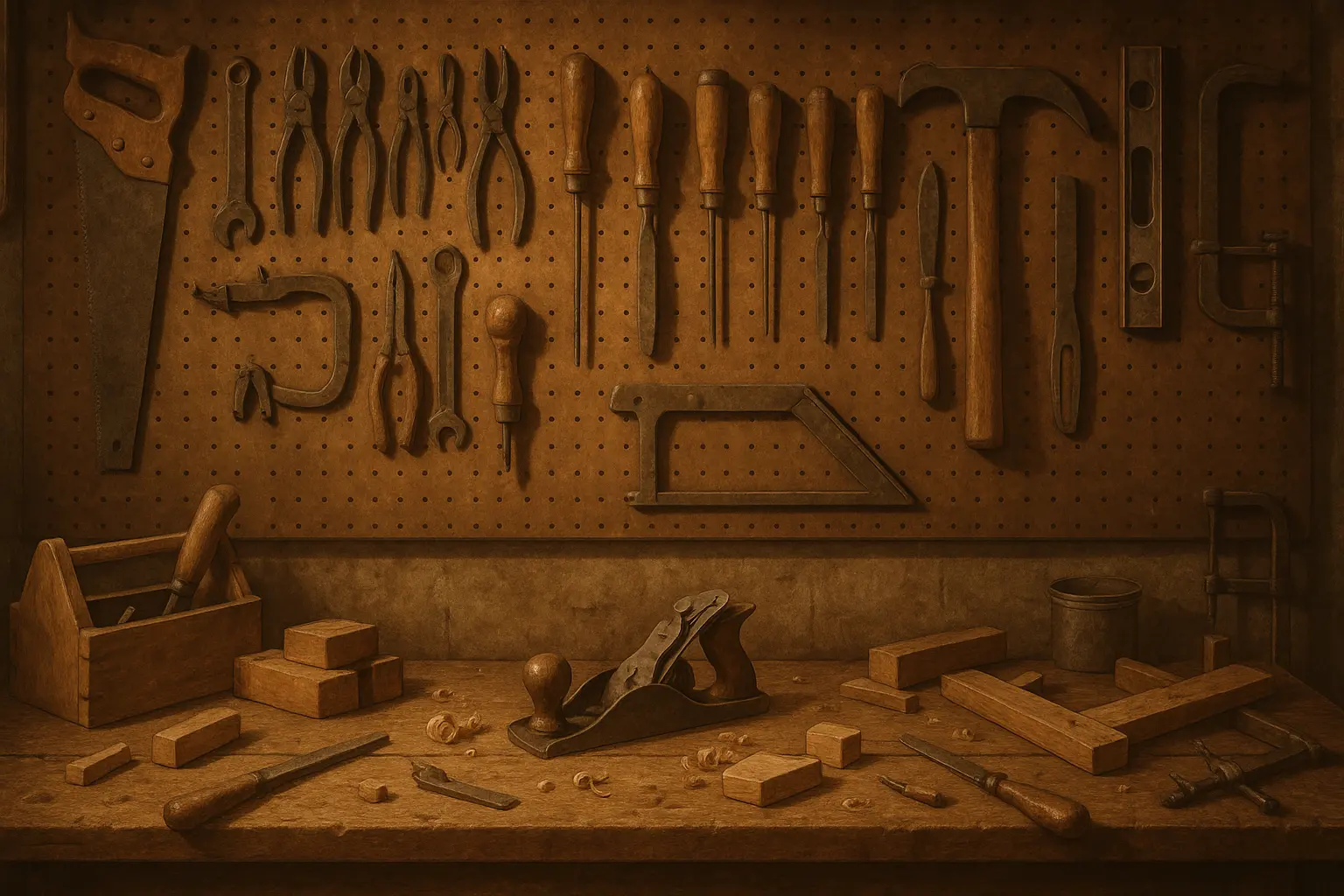 Grandfather teaching grandchild in workshop