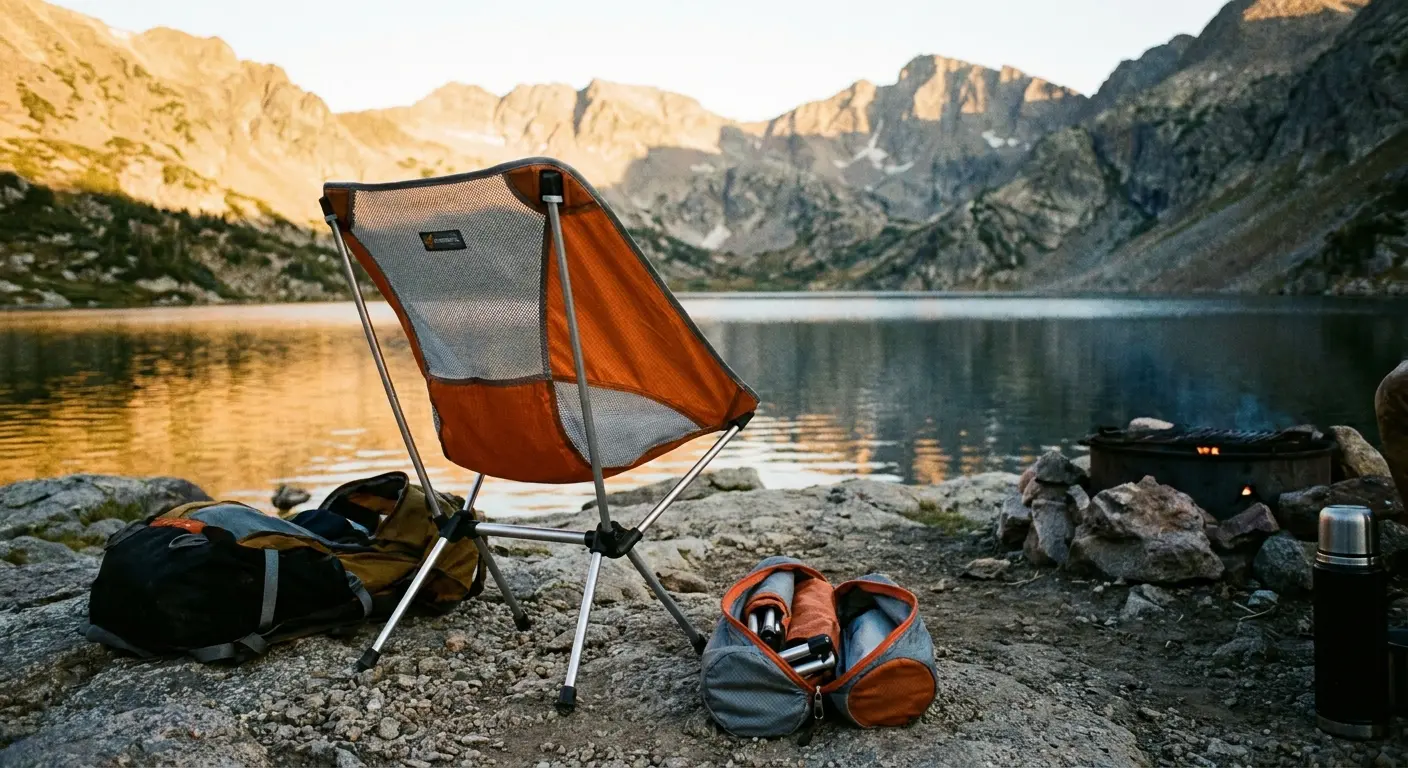 Packable camp chair set up outdoors